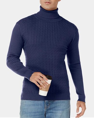 nine bull Mens Slim Fit Turtleneck Sweater Cable Knit Thermal Pullover Sweater in Kuwait