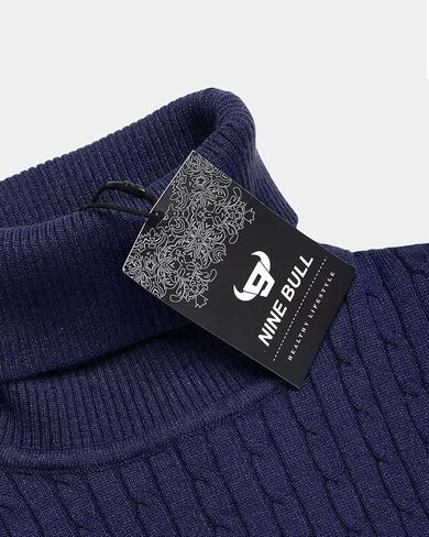 nine bull Mens Slim Fit Turtleneck Sweater Cable Knit Thermal Pullover Sweater in Kuwait