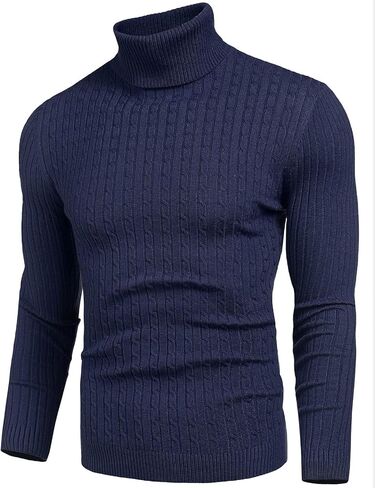 nine bull Mens Slim Fit Turtleneck Sweater Cable Knit Thermal Pullover Sweater in Kuwait