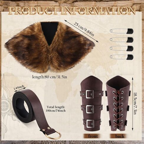4 Pcs Halloween Viking Costume Set Viking Faux Fur Collar Belt Leather Gauntlet Wristband Medieval Viking Costume in Saudi Arabia