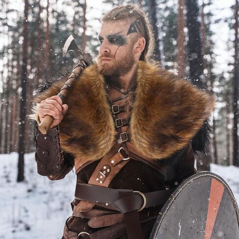 4 Pcs Halloween Viking Costume Set Viking Faux Fur Collar Belt Leather Gauntlet Wristband Medieval Viking Costume in Saudi Arabia