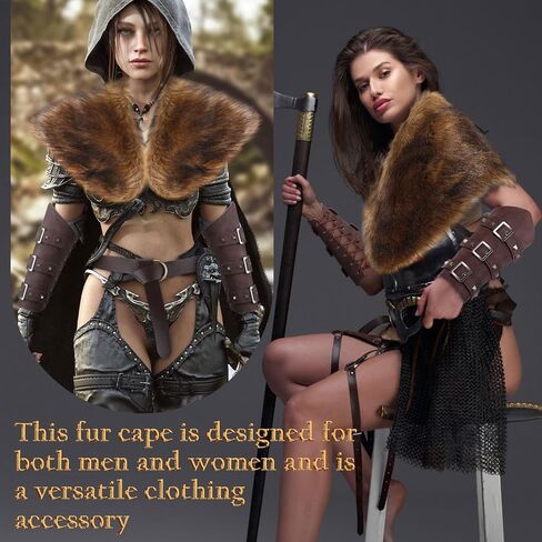 4 Pcs Halloween Viking Costume Set Viking Faux Fur Collar Belt Leather Gauntlet Wristband Medieval Viking Costume in Saudi Arabia