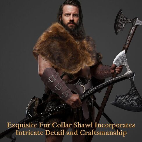 4 Pcs Halloween Viking Costume Set Viking Faux Fur Collar Belt Leather Gauntlet Wristband Medieval Viking Costume in Saudi Arabia