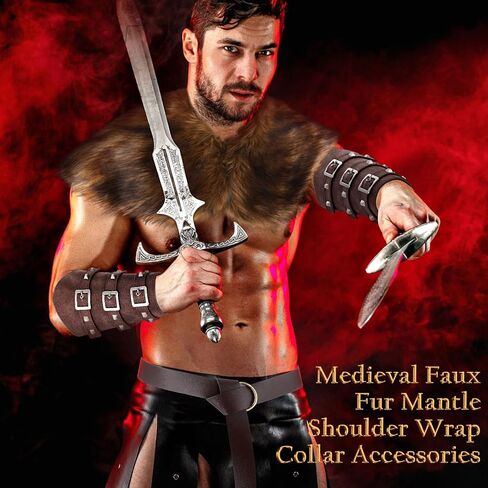 4 Pcs Halloween Viking Costume Set Viking Faux Fur Collar Belt Leather Gauntlet Wristband Medieval Viking Costume in Saudi Arabia