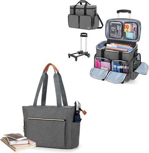 حقيبة حمل المعلم الدوارة من كورمو مع حجرة مبطنة للكمبيوتر المحمول تصل إلى 15.6 بوصة، حقيبة مدرس للتدريس والمكتب والحرف اليدوية، رمادي in Kuwait