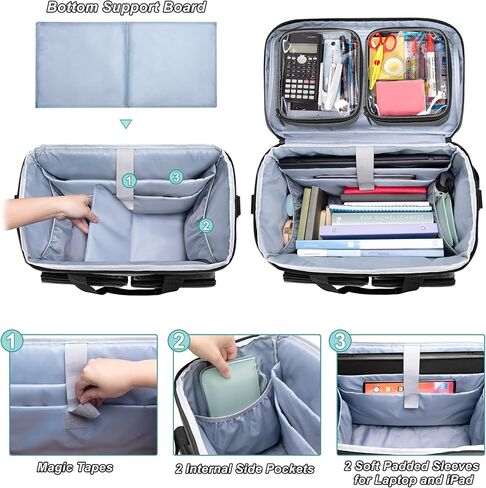 حقيبة حمل المعلم الدوارة من كورمو مع حجرة مبطنة للكمبيوتر المحمول تصل إلى 15.6 بوصة، حقيبة مدرس للتدريس والمكتب والحرف اليدوية، رمادي in Kuwait