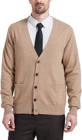 Kallspin Men’s Cardigan Sweater Cashmere Wool Blend V Neck Buttons Cardigan with Pockets in Kuwait
