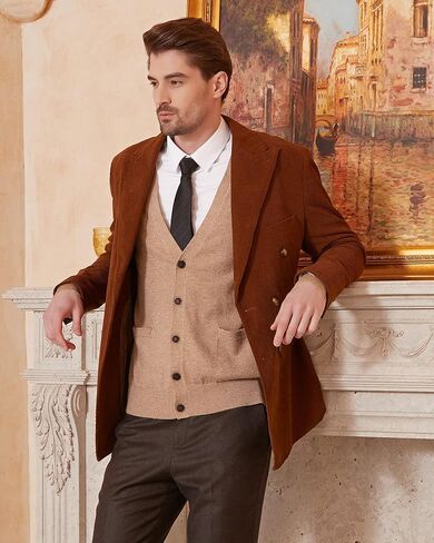 Kallspin Men’s Cardigan Sweater Cashmere Wool Blend V Neck Buttons Cardigan with Pockets in Kuwait