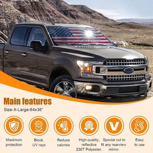 American Flag Car Windshield Sun Shade, Foldable Car Front Window Sunshade for Car SUV Truck, Auto Interior Sun Protection Cover, Blocks UV Rays & Keeps Your Vehicle Cool (USA Original Flag, X-Large) in Saudi Arabia