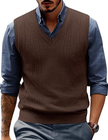 PJ PAUL JONES Men's V Neck Sweater Vest Cable Knitted Pullover Sweaters Vest in Kuwait