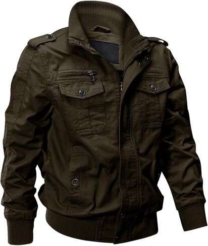 EKLENTSON Men's Cotton Lightweight Multi Pockets Zip Front Stand Collar Military Jackets Windbreaker in Saudi Arabia