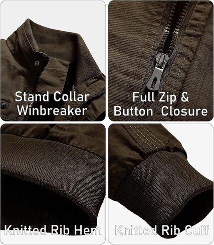 EKLENTSON Men's Cotton Lightweight Multi Pockets Zip Front Stand Collar Military Jackets Windbreaker in Saudi Arabia