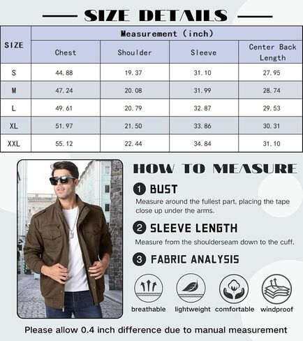 EKLENTSON Men's Cotton Lightweight Multi Pockets Zip Front Stand Collar Military Jackets Windbreaker in Saudi Arabia