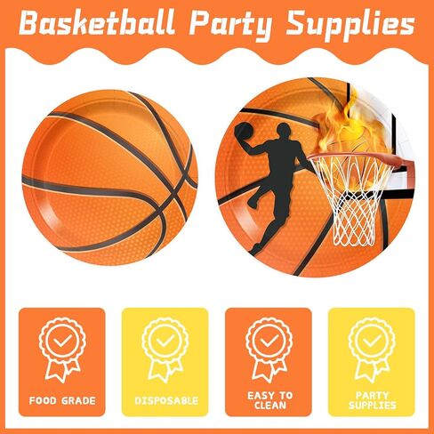 120 قطعة من أطباق كرة السلة ومناديل كرة السلة ومستلزمات حفلات أعياد الميلاد وأكواب ورقية وأدوات مائدة رياضية ومستلزمات الحفلات للصبي وكرة السلة وحفلات أعياد الميلاد تخدم 24 in Kuwait