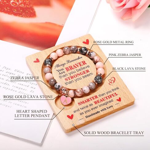 هدايا عيد ميلاد أولية للنساء - سوار أنيق من الحجر الطبيعي مع صينية خشبية، مثالي للفتيات المراهقات والأم والأخت وأفضل صديق والجدة وزميل العمل - فكرة هدية عيد ميلاد فريدة من نوعها in Kuwait