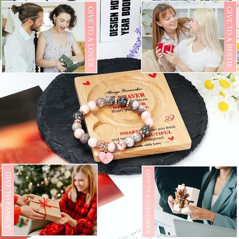 هدايا عيد ميلاد أولية للنساء - سوار أنيق من الحجر الطبيعي مع صينية خشبية، مثالي للفتيات المراهقات والأم والأخت وأفضل صديق والجدة وزميل العمل - فكرة هدية عيد ميلاد فريدة من نوعها in Kuwait