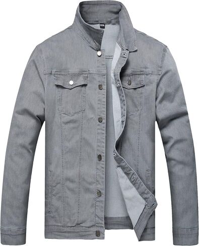 LAMKUKU Mens Denim Jacket Ripped Slim Jean Jacket Coat for Men in Kuwait