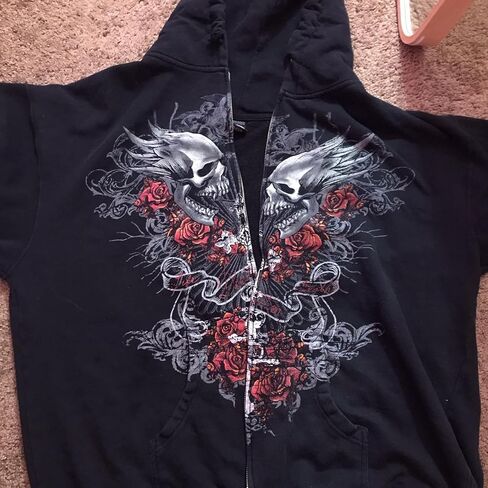 Meiweileya Women's Y2k Grunge Skull Graphic Zip Up Hoodies Emo Goth Skeleton Jacket Long Sleeve in Saudi Arabia