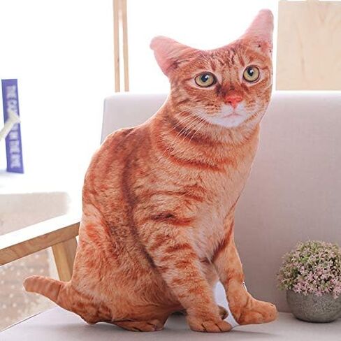 19.6''Cat Throw Pillow Cat Shape Cushion Throw Plushie Cushion Pillow Doll 3D Simulation Cat Plush Stuffed Animal Cushion Pillow Toy for Kids,Sofa Chair Home Decor (Orange) in Kuwait