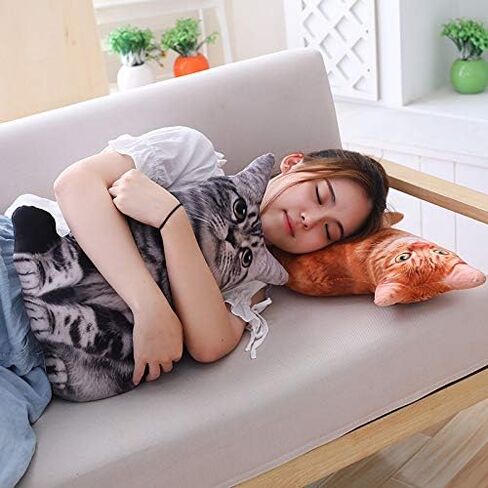 19.6''Cat Throw Pillow Cat Shape Cushion Throw Plushie Cushion Pillow Doll 3D Simulation Cat Plush Stuffed Animal Cushion Pillow Toy for Kids,Sofa Chair Home Decor (Orange) in Kuwait