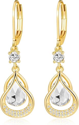 Dangle Earrings Trendy Leverback Birthstone Earrings 14K White Gold Teardrop Dangle Earrings Fine Jewelry Birthday Christmas Gifts for Women in Kuwait