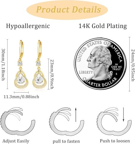 Dangle Earrings Trendy Leverback Birthstone Earrings 14K White Gold Teardrop Dangle Earrings Fine Jewelry Birthday Christmas Gifts for Women in Kuwait