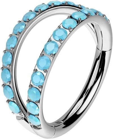 Pierced Owl 16GA ASTM F-136 Implant Grade Titanium Synthetic Turquoise Lined Double Hoop Hinged Segment Clicker Ring in Saudi Arabia
