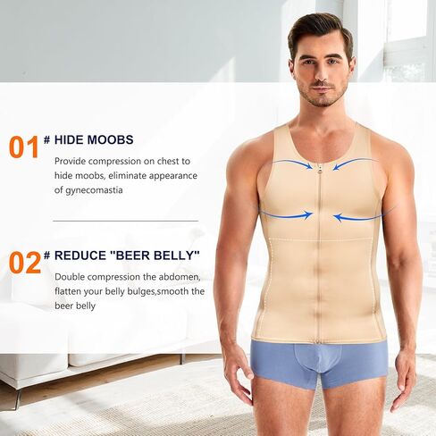 Wonderience Men Shapewear Slimming Body Shaper Compression Shirt Tank top with Zipper Underwear For tummy control in Kuwait