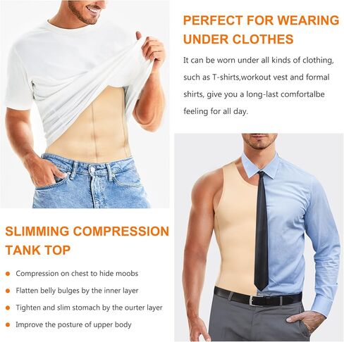 Wonderience Men Shapewear Slimming Body Shaper Compression Shirt Tank top with Zipper Underwear For tummy control in Kuwait