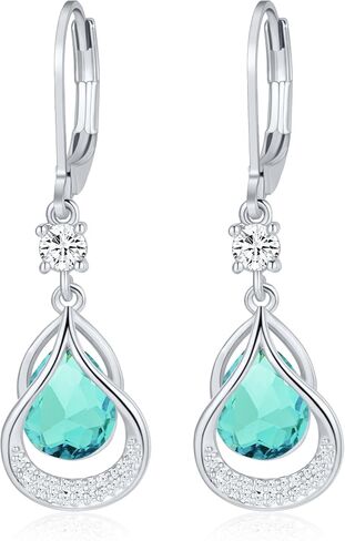 Dangle Earrings Trendy Leverback Birthstone Earrings 14K White Gold Teardrop Dangle Earrings Fine Jewelry Birthday Christmas Gifts for Women in Kuwait