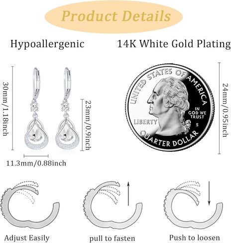 Dangle Earrings Trendy Leverback Birthstone Earrings 14K White Gold Teardrop Dangle Earrings Fine Jewelry Birthday Christmas Gifts for Women in Kuwait