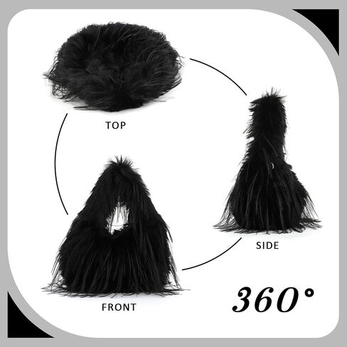 Oweisong Faux Fur Tote Bag for Women Y2K Fluffy Handbag Purse Small Cute Plush Shoulder Bag Furry Hobo Bag with Chain in Kuwait