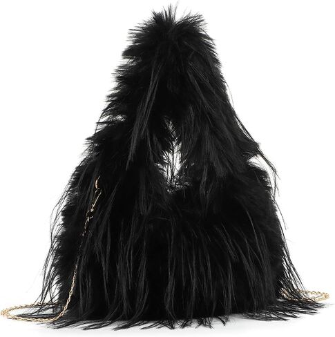 Oweisong Faux Fur Tote Bag for Women Y2K Fluffy Handbag Purse Small Cute Plush Shoulder Bag Furry Hobo Bag with Chain in Kuwait