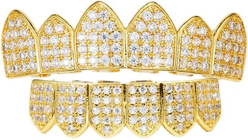 HH Bling Empire Iced Out Diamond Teeth Grillz for Men Women,Hip Hop Silver Gold Grills for your teeth Top and Bottom,Rapper Costume Teeth Jewelry and Accessories in Kuwait