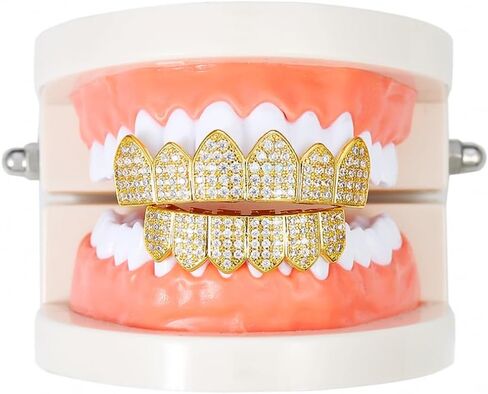 HH Bling Empire Iced Out Diamond Teeth Grillz for Men Women,Hip Hop Silver Gold Grills for your teeth Top and Bottom,Rapper Costume Teeth Jewelry and Accessories in Kuwait