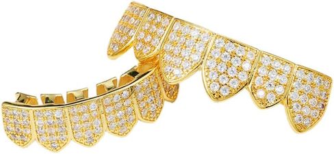 HH Bling Empire Iced Out Diamond Teeth Grillz for Men Women,Hip Hop Silver Gold Grills for your teeth Top and Bottom,Rapper Costume Teeth Jewelry and Accessories in Kuwait