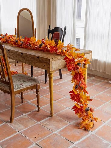 Misspin 6ft القيقب الأسود ورقة إكليل، هالوين إكليل سقوط أوراق إكليل الاصطناعي شنقا القيقب الأسود الخريف أوراق الكرمة الخريف ديكور أسود القيقب إكليل أوراق سوداء الشكر عيد الهالوين ديكور المنزل in Kuwait