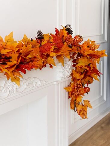 Misspin 6ft القيقب الأسود ورقة إكليل، هالوين إكليل سقوط أوراق إكليل الاصطناعي شنقا القيقب الأسود الخريف أوراق الكرمة الخريف ديكور أسود القيقب إكليل أوراق سوداء الشكر عيد الهالوين ديكور المنزل in Kuwait