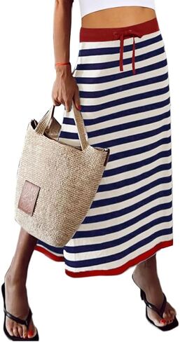 تنانير متوسطة الطول مخططة بفتحة ورباط من Avanova للسيدات، تنانير طويلة ذات ألوان متعددة in Kuwait