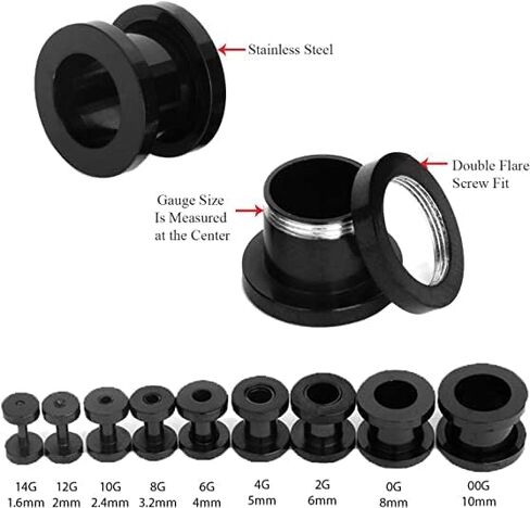 CABBE KALLO 36 pcs 14G-00G Ear Stretching Kit Stainless Steel Tapers Screw Fit Tunnels Set Piercing Body Jewelry in Kuwait