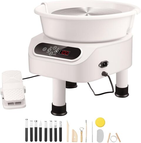 VEVOR Pottery Wheel, 11 inch Pottery Forming Machine, 450W Electric Wheel for Pottery with Foot Pedal and LCD Touch Screen, Direct Drive Ceramic Wheel with 3 Support Legs for Art Craft DIY, White in Saudi Arabia