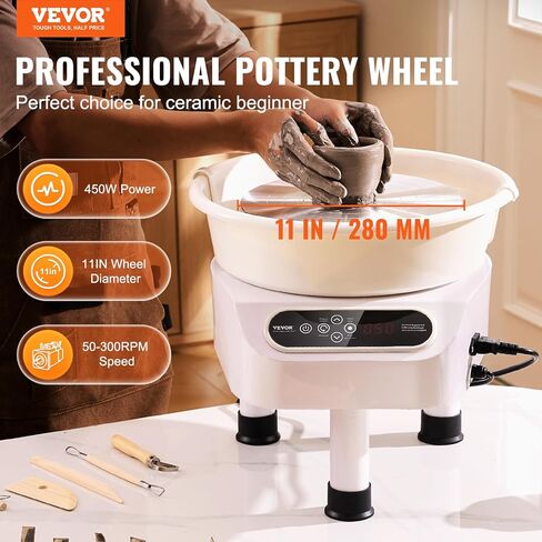 VEVOR Pottery Wheel, 11 inch Pottery Forming Machine, 450W Electric Wheel for Pottery with Foot Pedal and LCD Touch Screen, Direct Drive Ceramic Wheel with 3 Support Legs for Art Craft DIY, White in Saudi Arabia