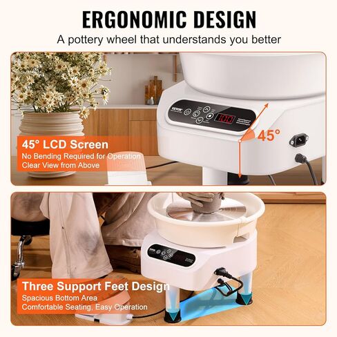 VEVOR Pottery Wheel, 11 inch Pottery Forming Machine, 450W Electric Wheel for Pottery with Foot Pedal and LCD Touch Screen, Direct Drive Ceramic Wheel with 3 Support Legs for Art Craft DIY, White in Saudi Arabia