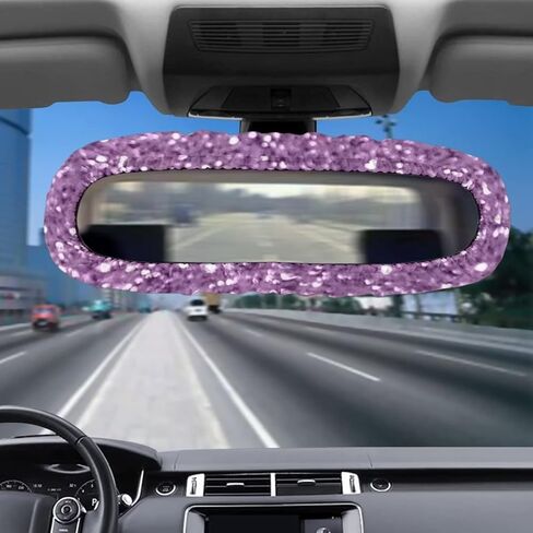 GIFTPUZZ Purple Bling Rearview Mirror Cover, Elastic Auto Rear View Mirror Protector, Rear View Mirror Decorative for Women Girls, Car Interior Accessories Universal for Car, SUV, VAN in Saudi Arabia