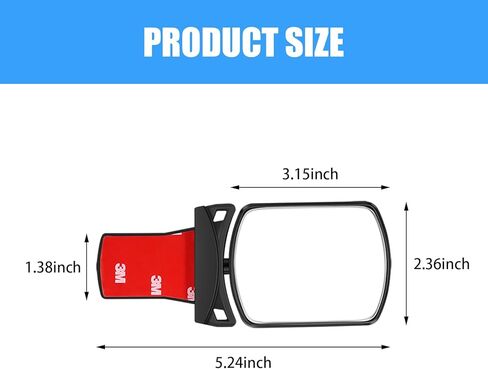 UGSHY قطعة واحدة من مرآة الرؤية الخلفية الداخلية للسيارة، مرآة مساعدة، مرآة منحنية صغيرة قابلة للطي بزاوية 360 درجة، ملحقات تعديل الديكور ذاتية اللصق، مناسبة لمعظم الموديلات (أسود) in Kuwait