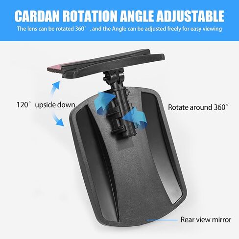 UGSHY قطعة واحدة من مرآة الرؤية الخلفية الداخلية للسيارة، مرآة مساعدة، مرآة منحنية صغيرة قابلة للطي بزاوية 360 درجة، ملحقات تعديل الديكور ذاتية اللصق، مناسبة لمعظم الموديلات (أسود) in Kuwait
