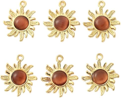 6Pcs Gold Plated Sunflower Charms For Jewelry Making Necklace,Cat's Eye Stone Pendants Bracelet Earring and Slime DIY Jewelry Accessories Charms in Saudi Arabia