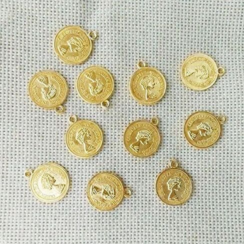 15 PCS Alloy Charms Antique Tibetan Coins Queens Heads Beads Necklace Pendant Spacers Dangle Clasps Earrings Bracelet Jewelry Making Accessories Bijoux Crafting (Gold 18x15mm) in Saudi Arabia