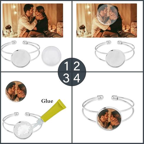 BUUFAN 24PCS Bezel Blank Bangle 25MM Adjustable Bezel Tray Settings Bracelets with Clear Glass Cabochon Base for Crafting DIY Jewelry Making in Kuwait