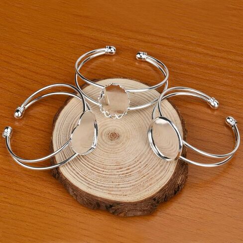 BUUFAN 24PCS Bezel Blank Bangle 25MM Adjustable Bezel Tray Settings Bracelets with Clear Glass Cabochon Base for Crafting DIY Jewelry Making in Kuwait